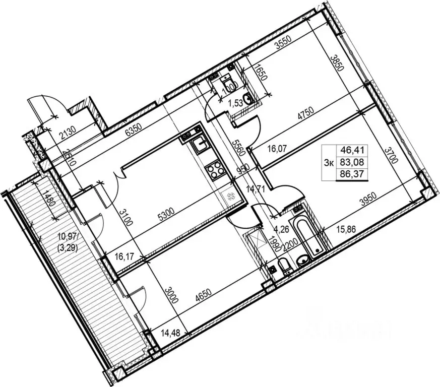 3-к кв. Санкт-Петербург Ремесленная ул., 15 (87.7 м) - Фото 1