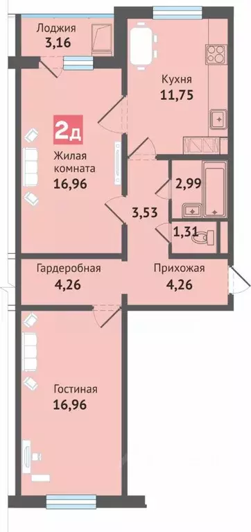2-к кв. Чувашия, Чебоксары ул. Академика В.Н.Челомея, 14 (65.18 м) - Фото 1