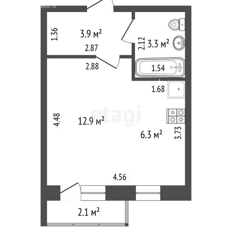 Квартира-студия: Стерлитамак, проспект Октября, 95 (26.4 м) - Фото 1