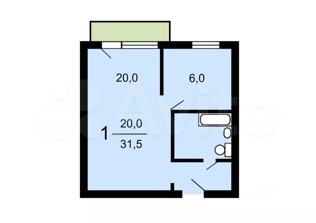 1-к. квартира, 32 м, 6/9 эт. - Фото 0