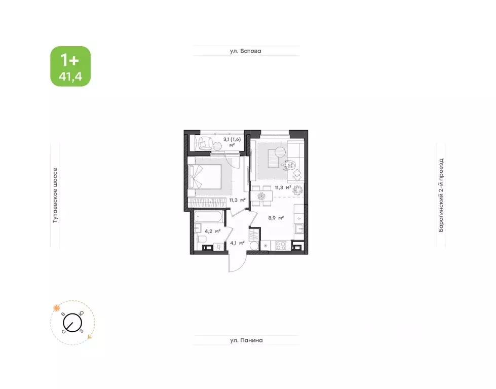 2-к кв. Ярославская область, Ярославль Тутаевское ш., 93Б (41.4 м) - Фото 1