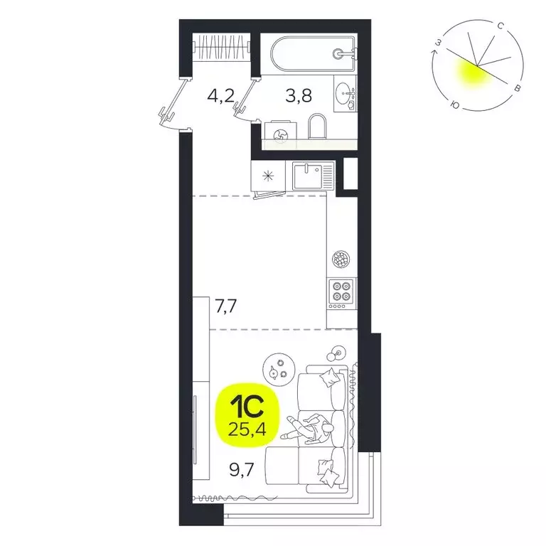Квартира-студия: Екатеринбург, улица Титова, 19Б (25.4 м) - Фото 0