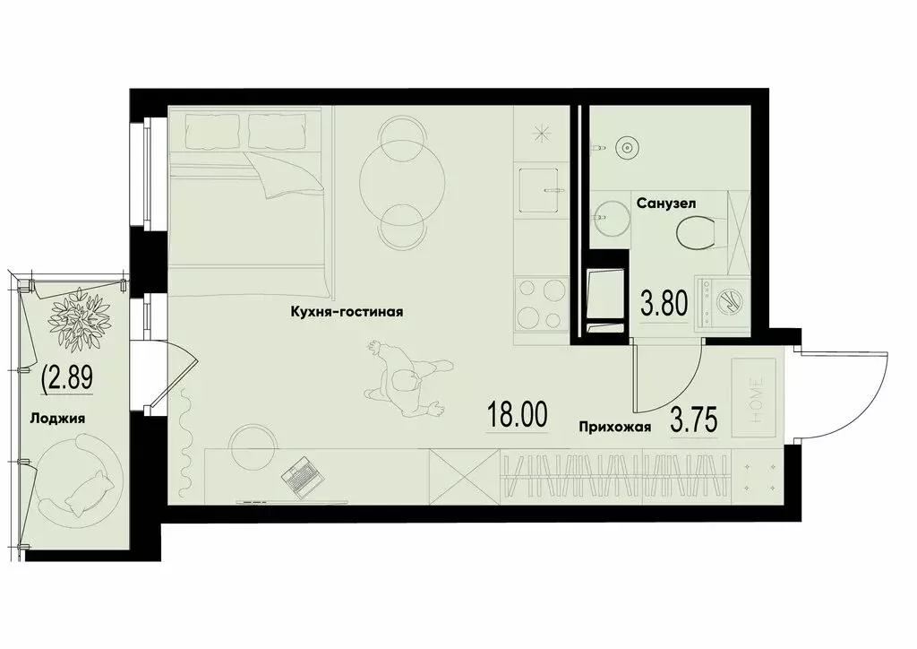 Квартира-студия: Мурино, Романовская улица, 21 (26.42 м) - Фото 1