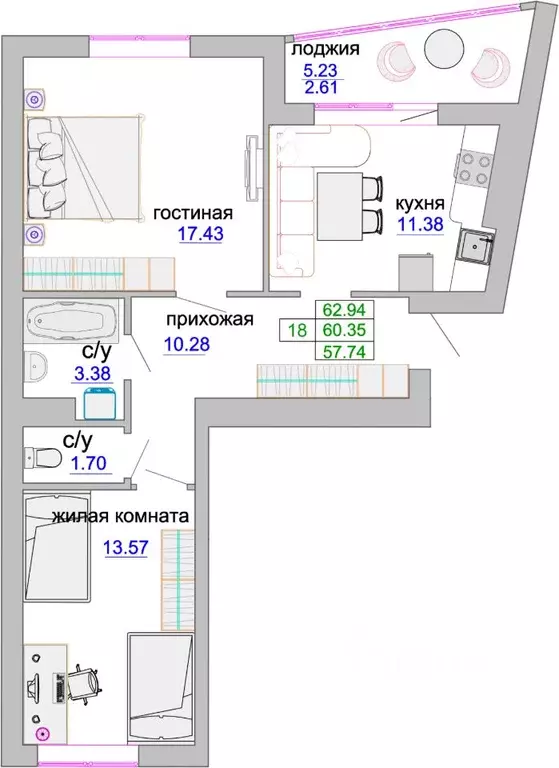 2-к кв. Калининградская область, Зеленоградск ул. Тургенева, 16А (61.1 ... - Фото 0