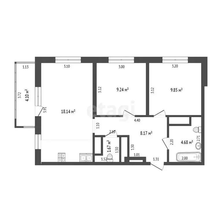 2-комнатная квартира: Тюмень, Арктическая улица, 16 (51.3 м) - Фото 1