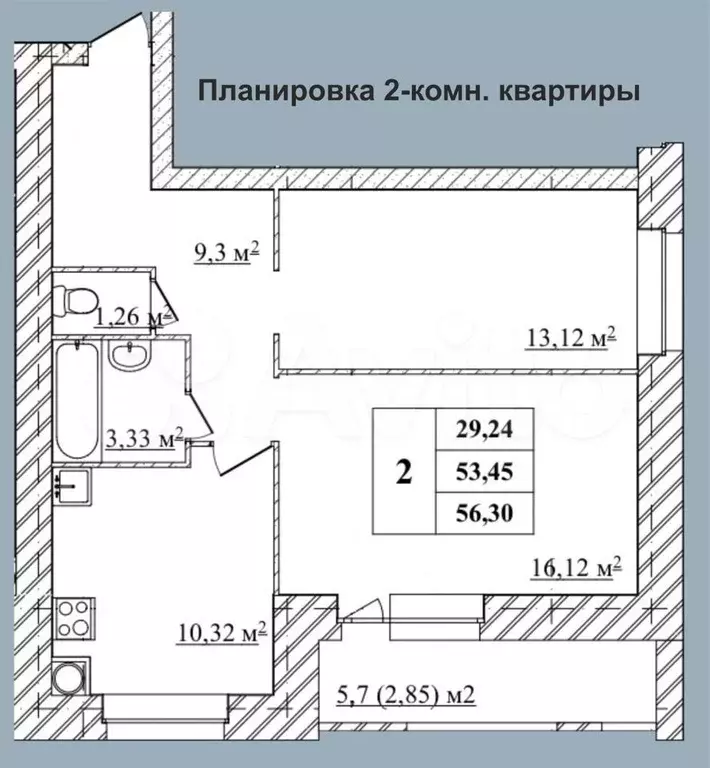 2-к. квартира, 56,3 м, 5/10 эт. - Фото 0