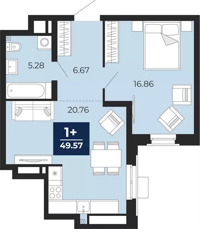 1-комнатная квартира: Тюмень, ЖК Айвазовский Сити (49.57 м) - Фото 0