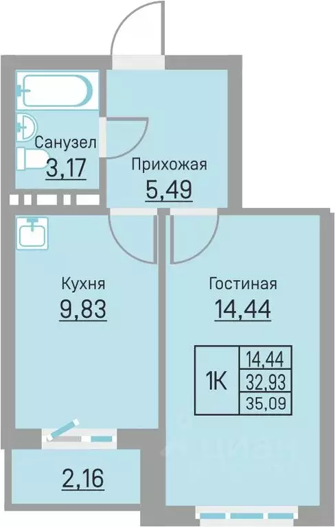 1-к кв. Пермский край, д. Кондратово ул. Водопроводная, 6/4 (35.09 м) - Фото 0