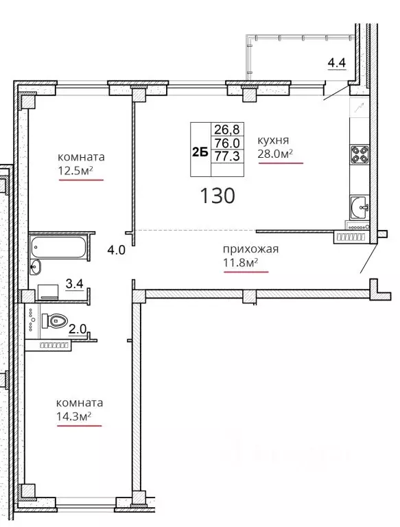 2-к кв. Псковская область, Псков ул. Алексея Алехина, 14 (77.3 м) - Фото 1