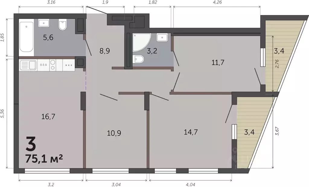 3-к кв. Свердловская область, Екатеринбург Малевич жилой комплекс ... - Фото 1