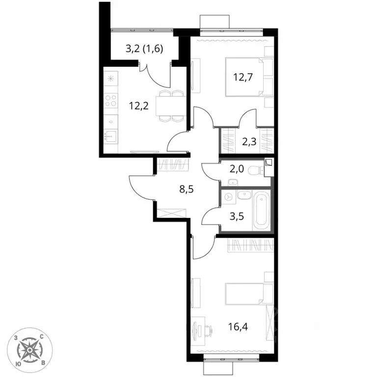 2-к кв. Московская область, Химки Подрезково мкр, 1-й Шереметьевский ... - Фото 2