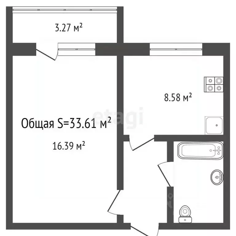 1-к кв. Брянская область, Брянск ул. Ромашина, 33 (34.0 м) - Фото 1