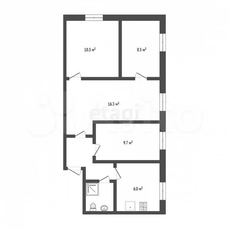 4-к. квартира, 61 м, 3/5 эт. - Фото 0