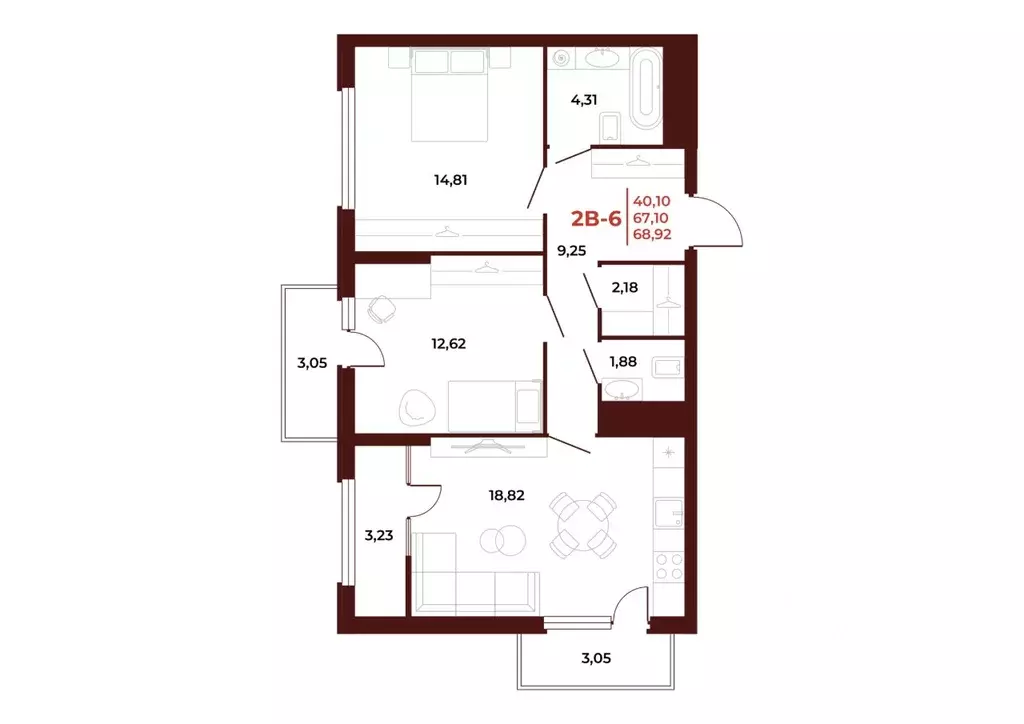 2-к кв. Пензенская область, Пенза Арбери жилой комплекс (68.92 м) - Фото 1