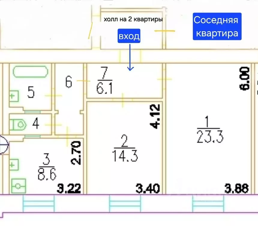 2-к кв. Москва Профсоюзная ул., 7/12 (61.6 м) - Фото 2