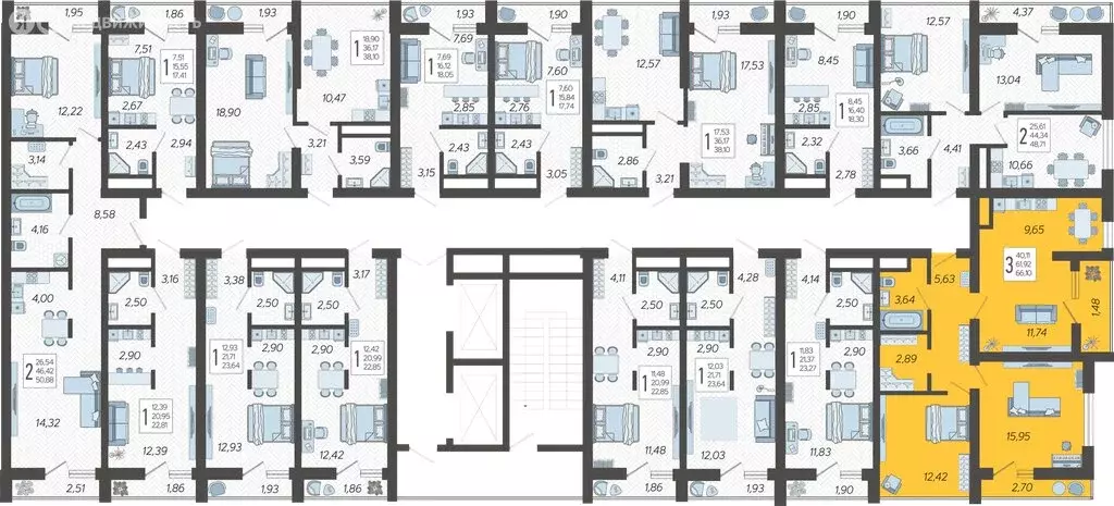 3-комнатная квартира: Сочи, жилой комплекс Кислород, 13 (66.1 м) - Фото 1