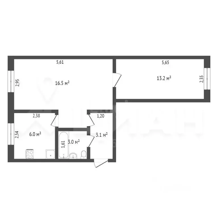 2-к кв. Татарстан, Нижнекамск Чабьинская ул., 5 (45.0 м) - Фото 1