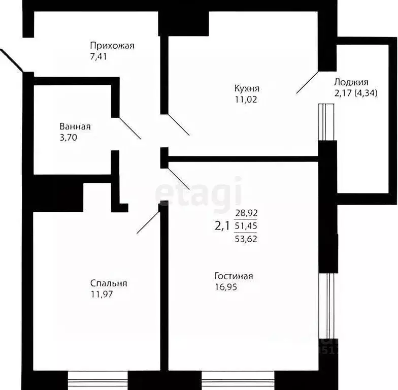 2-к кв. Татарстан, Казань ул. Братьев Батталовых, 20к2 (48.8 м) - Фото 2
