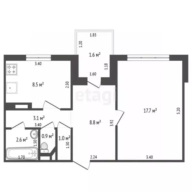 1-к кв. Калининградская область, Калининград Ясная ул., 5 (42.4 м) - Фото 2