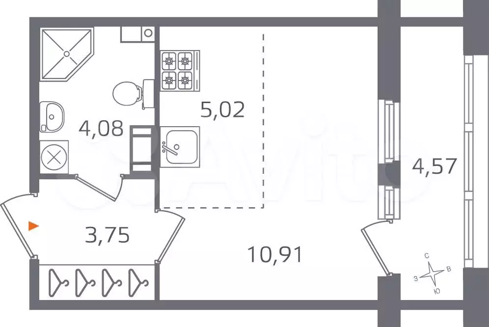 квартира-студия, 26,1 м, 3/10 эт. - Фото 0