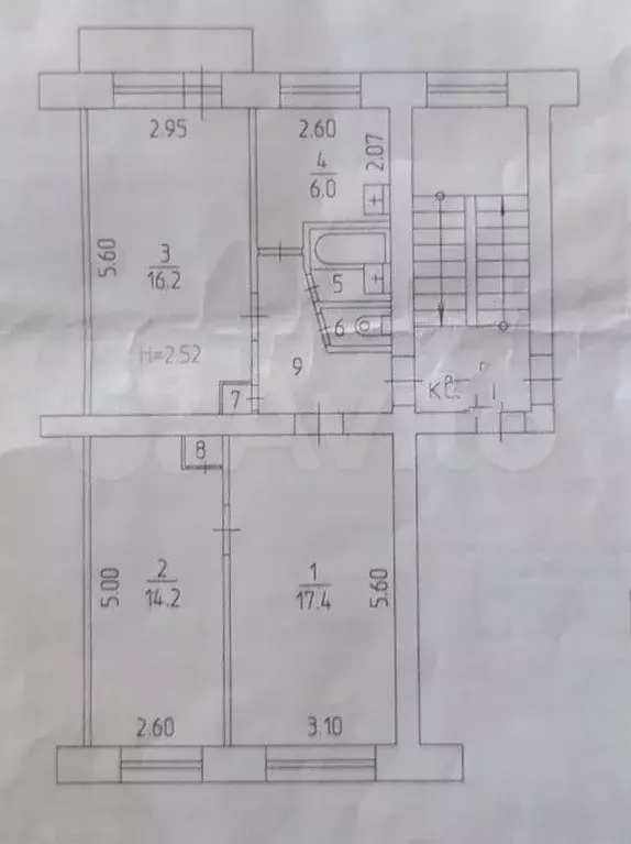 3-к. квартира, 62,6 м, 5/5 эт. - Фото 0