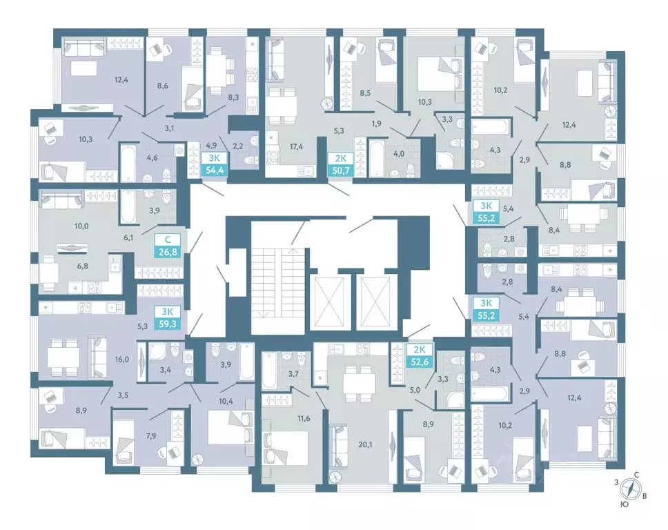 Студия Тюменская область, Тюмень Айрис жилой комплекс (26.8 м) - Фото 2