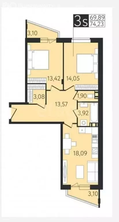 2-комнатная квартира: Тула, Самоварная улица, 9 (74.23 м) - Фото 1