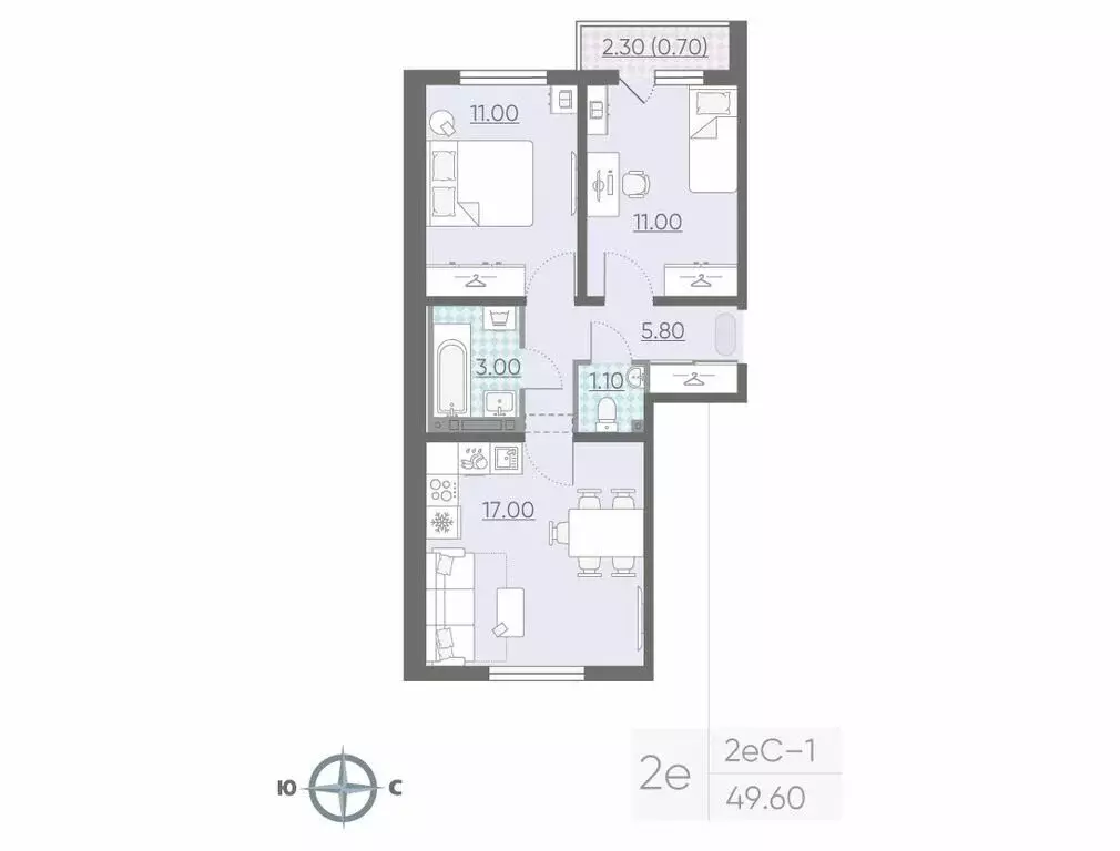 2-комнатная квартира: Ковалёво, жилой комплекс ЛСР Ржевский парк (49.6 ... - Фото 1