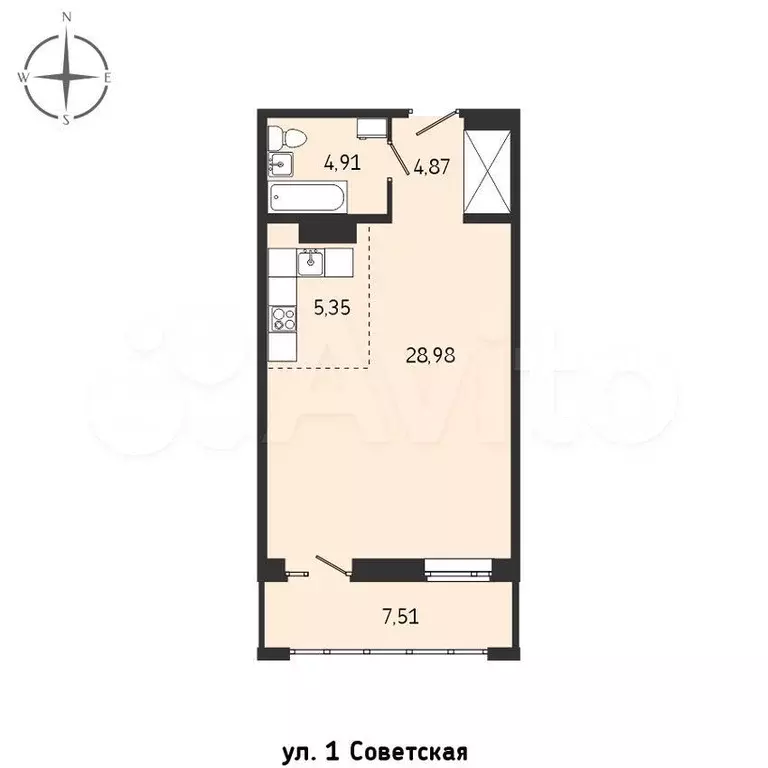 Квартира-студия, 44,1 м, 10/15 эт. - Фото 0