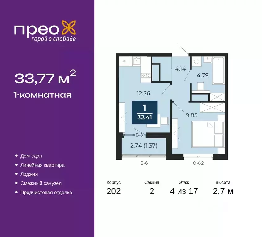 1-к кв. Тюменская область, Тюмень ул. Фармана Салманова, 23 (33.77 м) - Фото 1
