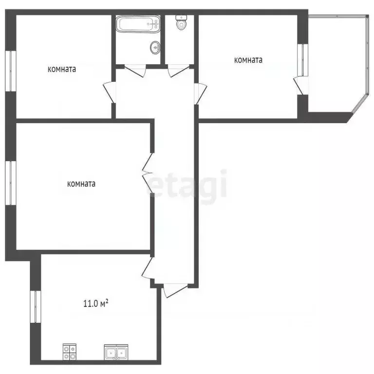 3-к кв. Тамбовская область, Тамбов ул. Чичерина, 52 (62.9 м) - Фото 1