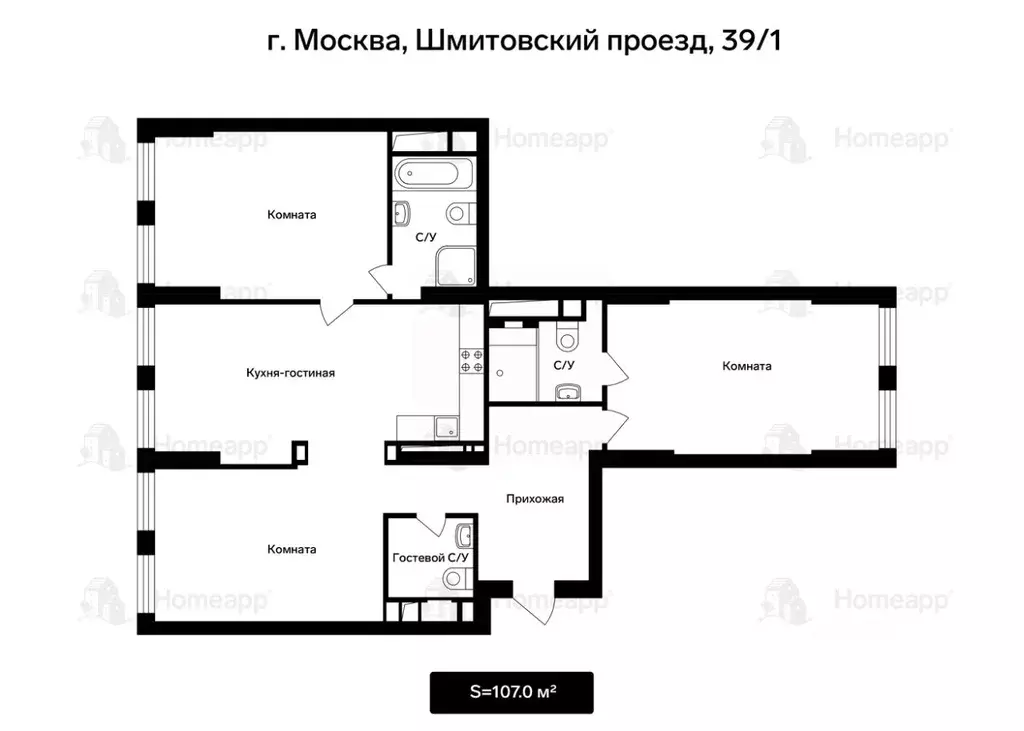3-к кв. Москва Шмитовский проезд, 39к1 (108.0 м) - Фото 2