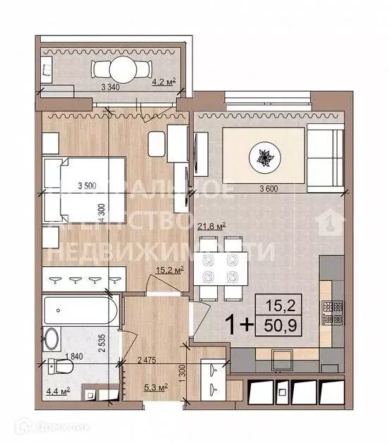 Продаётся 1-к квартира, 50.9 м - Фото 0