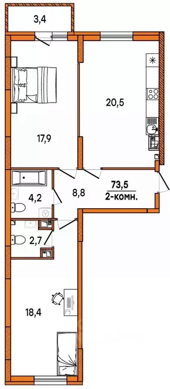 2-к кв. Ульяновская область, Ульяновск Киндяковка мкр, Заря жилой ... - Фото 1