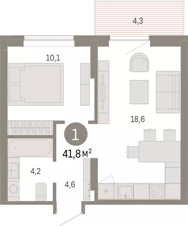 1-комнатная квартира: Омск, Кировский округ (41.78 м) - Фото 1