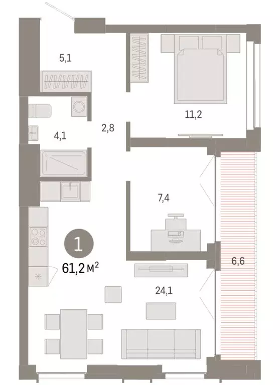1-комнатная квартира: Новосибирск, Большевистская улица, 66 (61.15 м) - Фото 2