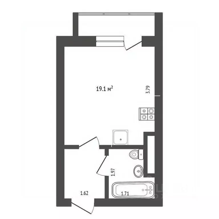 Студия Ханты-Мансийский АО, Когалым ул. Дорожников, 4 (19.1 м) - Фото 1