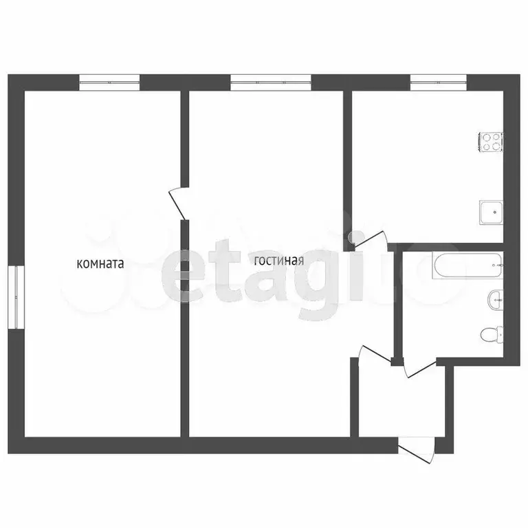 2-к. квартира, 44,4 м, 2/4 эт. - Фото 0