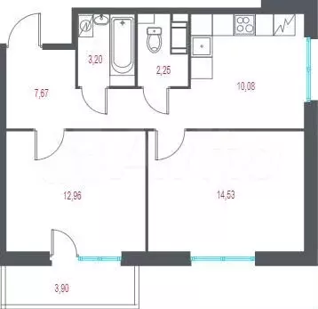 2-к. квартира, 51,9 м, 6/9 эт. - Фото 0