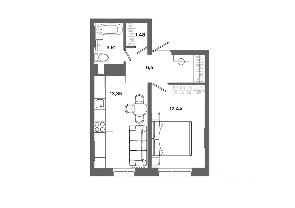 1-к кв. Ханты-Мансийский АО, Сургут 30А мкр,  (37.28 м) - Фото 0