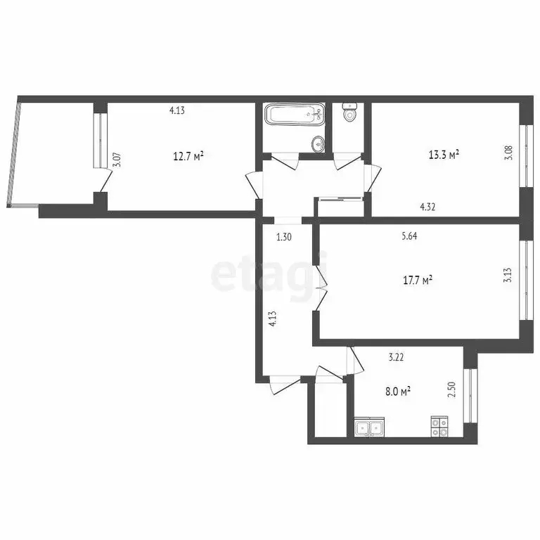 3-комнатная квартира: Тюмень, улица Елизарова, 49 (69.5 м) - Фото 1