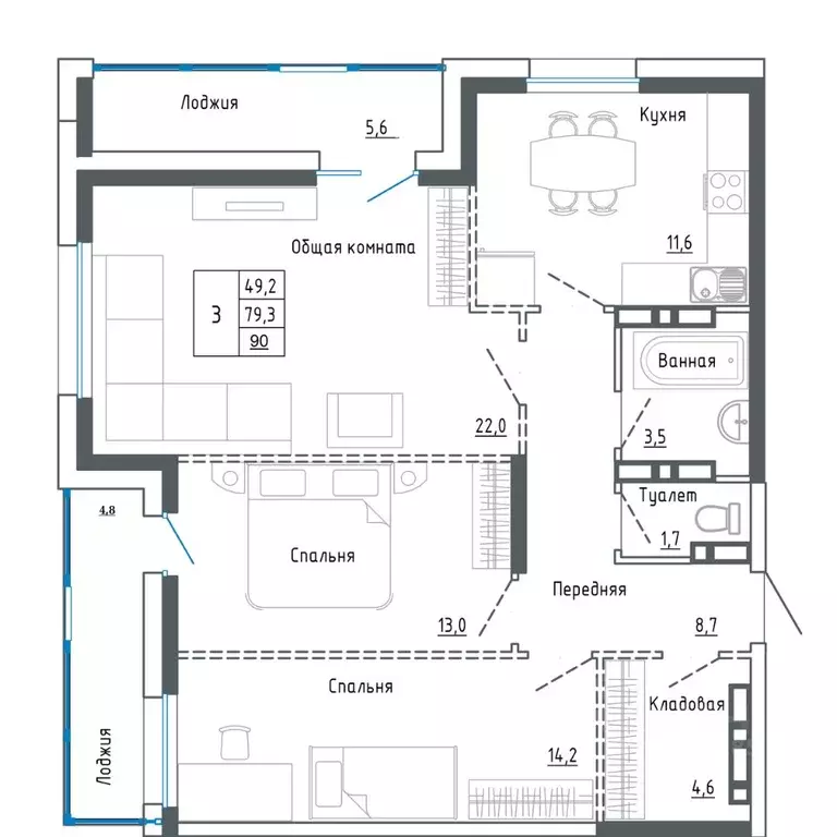 3-к кв. Приморский край, Уссурийск ул. Александра Францева, 44 (90.0 ... - Фото 1