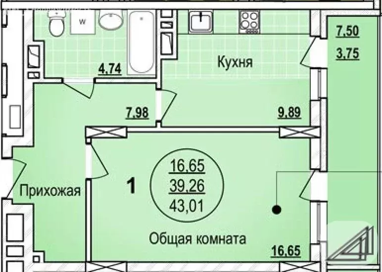1-комнатная квартира: Новосибирск, улица Писарева, 42 (43 м) - Фото 0