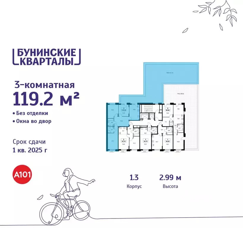 3-к кв. Москва Бунинские Кварталы жилой комплекс, к1.1 (119.2 м) - Фото 1