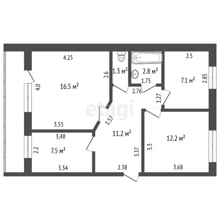 3-комнатная квартира: посёлок Кинельский, Южная улица, 16 (61.6 м) - Фото 1