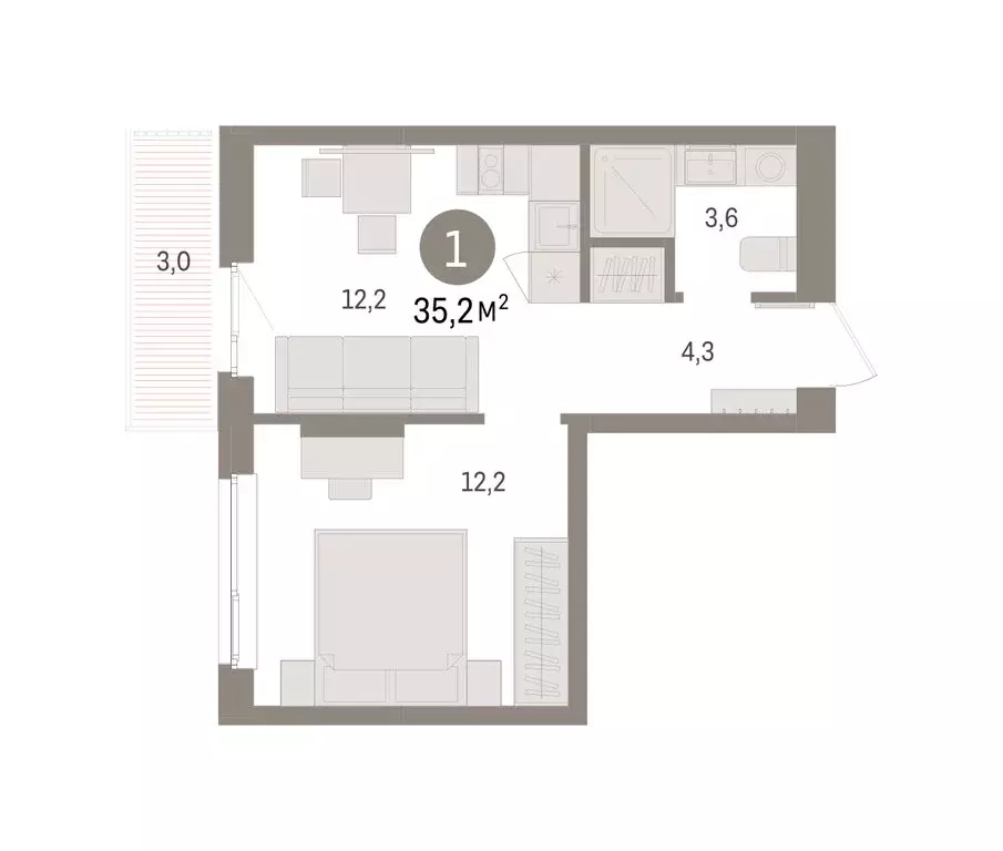 1-комнатная квартира: Пермь, улица Солдатова (35.24 м) - Фото 2