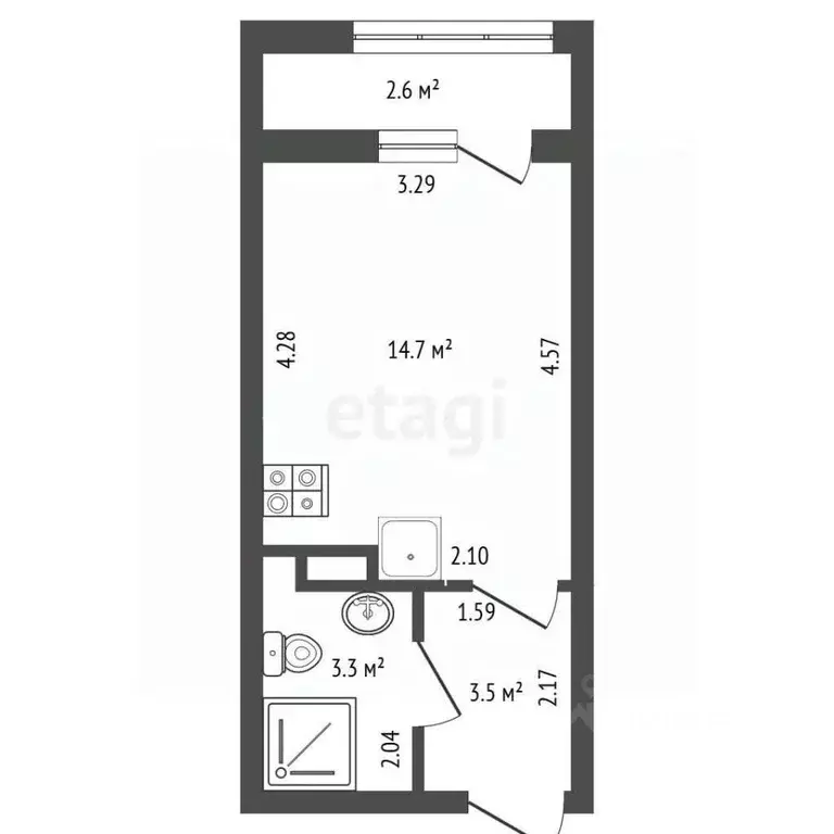 Студия Санкт-Петербург Пискаревский просп., 142к4 (21.5 м) - Фото 2
