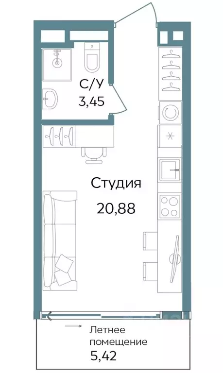 Студия Крым, Саки ул. Морская (29.75 м) - Фото 0