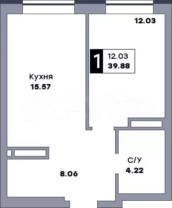 1-к. квартира, 39,9 м, 3/17 эт. - Фото 0