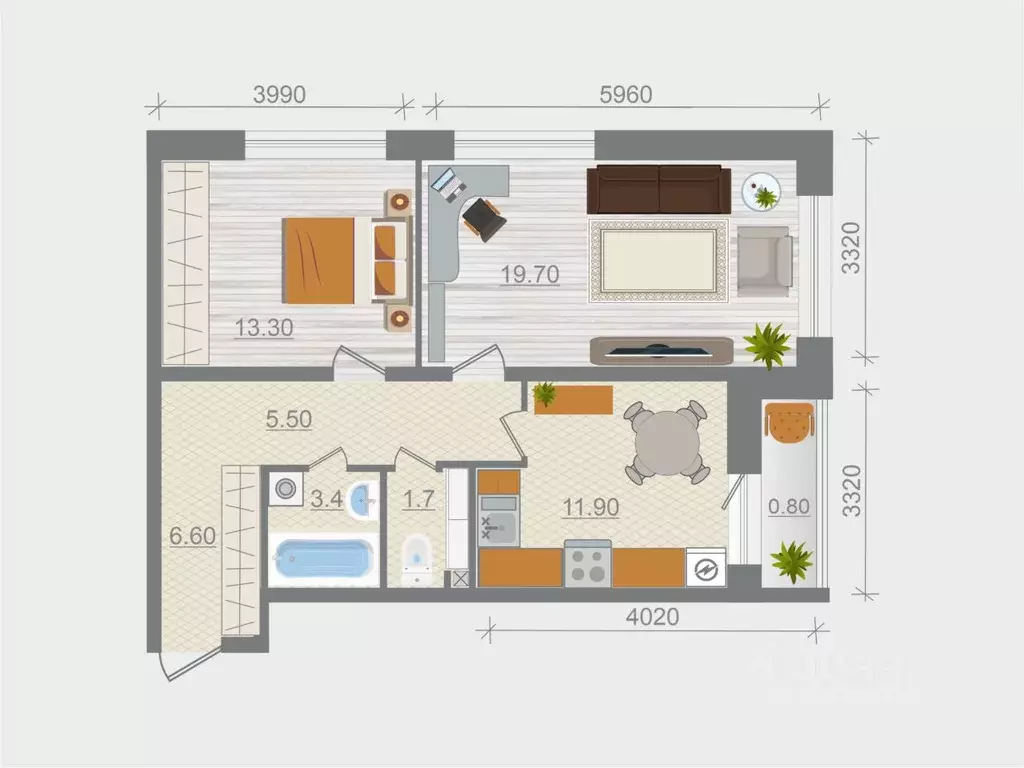 2-к кв. Ленинградская область, Ломоносовский район, Горбунковское ... - Фото 1